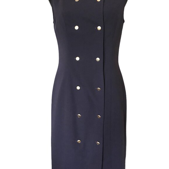 Blushe Impressions Vintage Nautical Sheath Dress: Navy w/Gold Buttons, Size 6 - Picture 6 of 10
